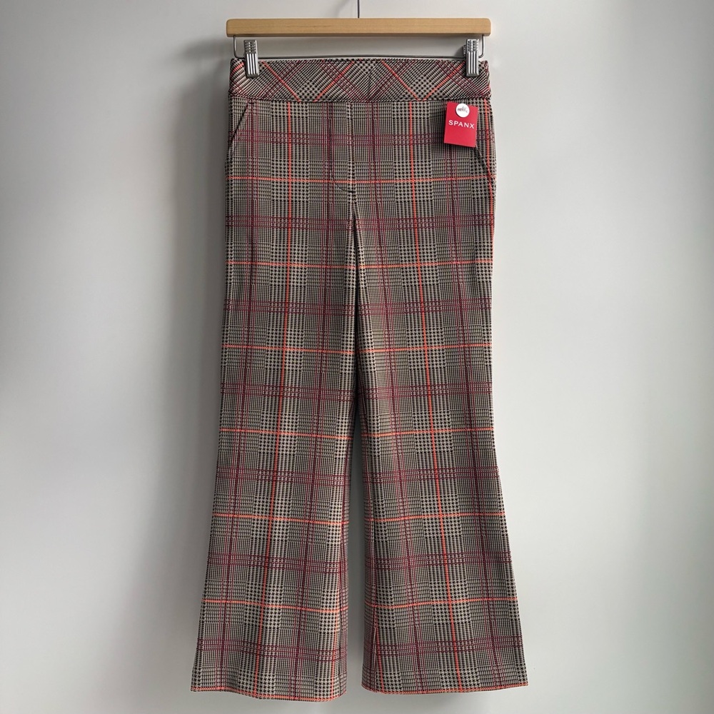 Spanx Perfect Fit Kick Flare Ankle Pant in Orange Pop Plaid Jacquard Small